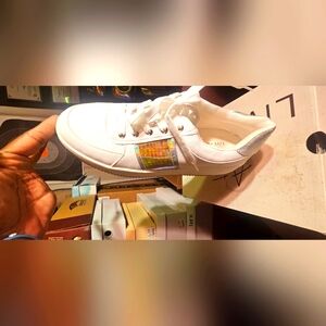 White Sneakers with Holographic Detail Slightly Worn